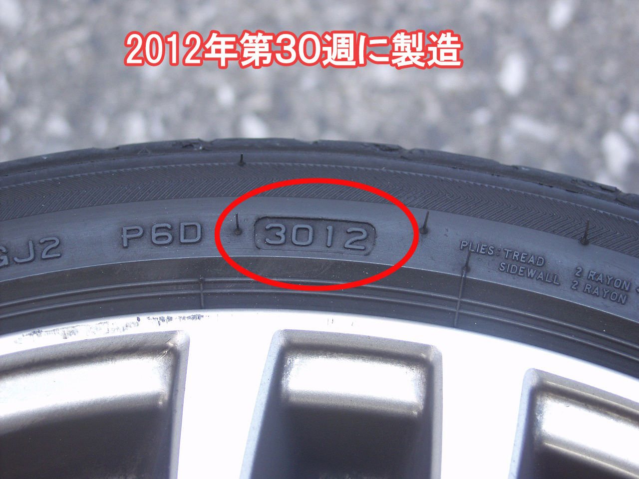 このタイヤが2012年の第30週に製造されたことを示しています。